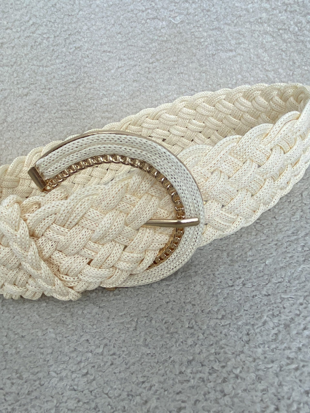 Cream Plaited Rope Belt With A Gold Buckle 9909