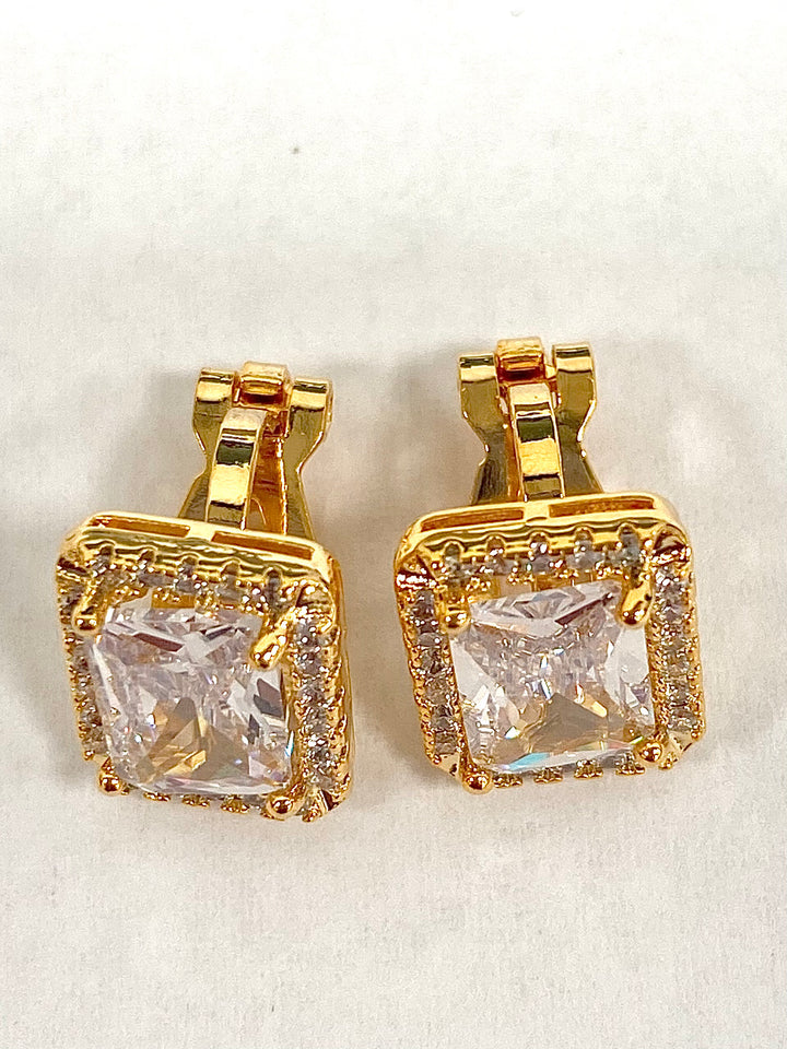 Clear Gem Gold & Diamonté Trim Earrings 6344
