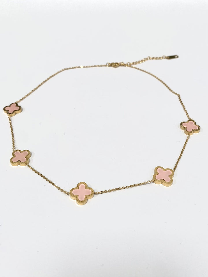 Gold / Pink 5 Clover Necklace  6394