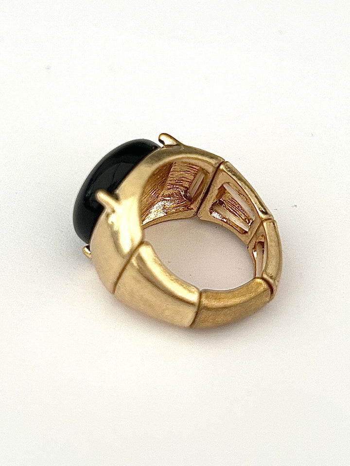 Gold Adjustable Black Stone Ring