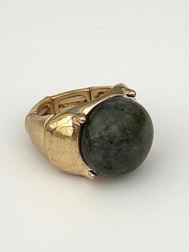 Gold Adjustable Black Grey Marble Stone Ring