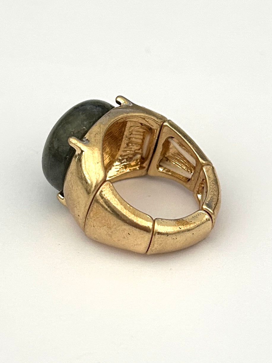 Gold Adjustable Black Grey Marble Stone Ring