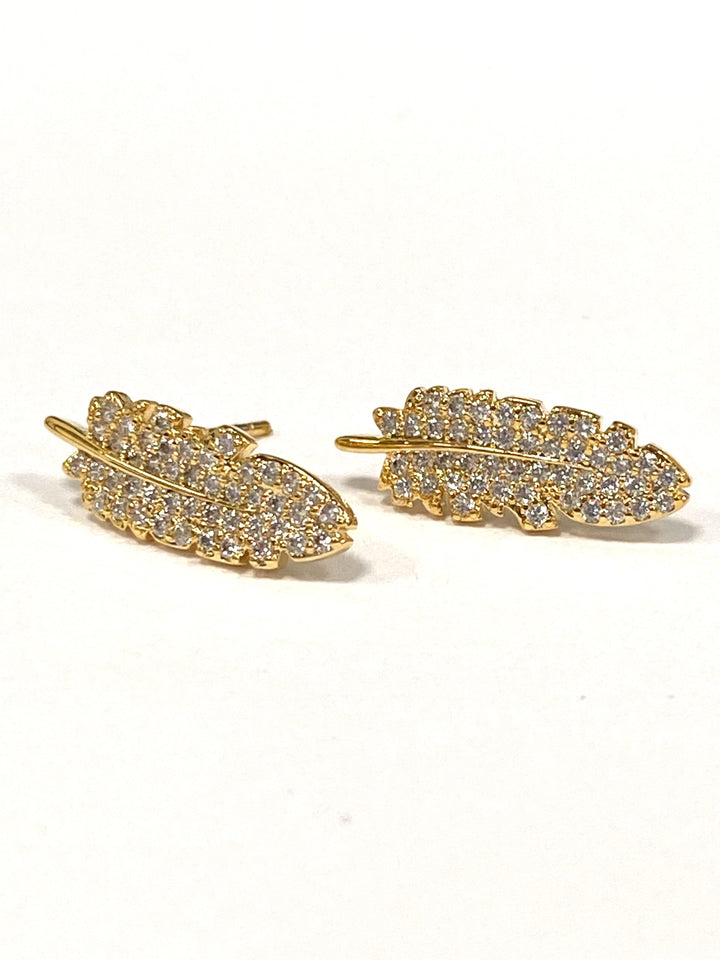 Gold/Diamonté Leaf Earrings 6441