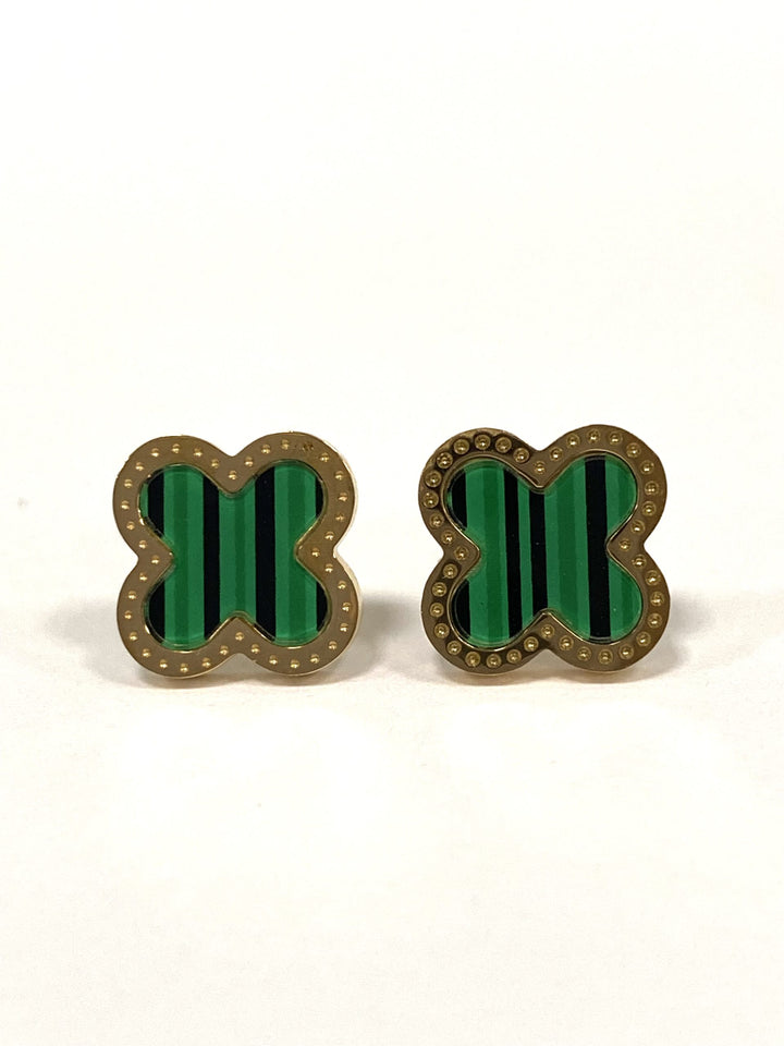 Gold/Green Trim Clover Earrings 6444