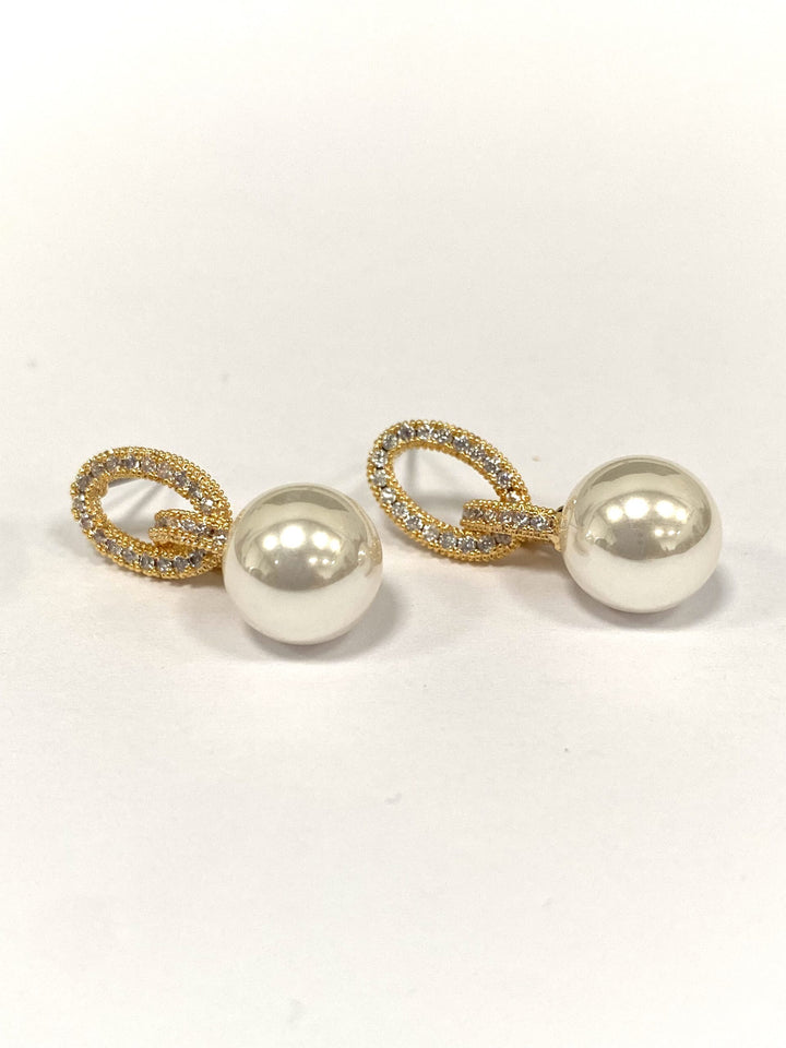 Gold/Diamonté Pearl Drop Earrings 6443
