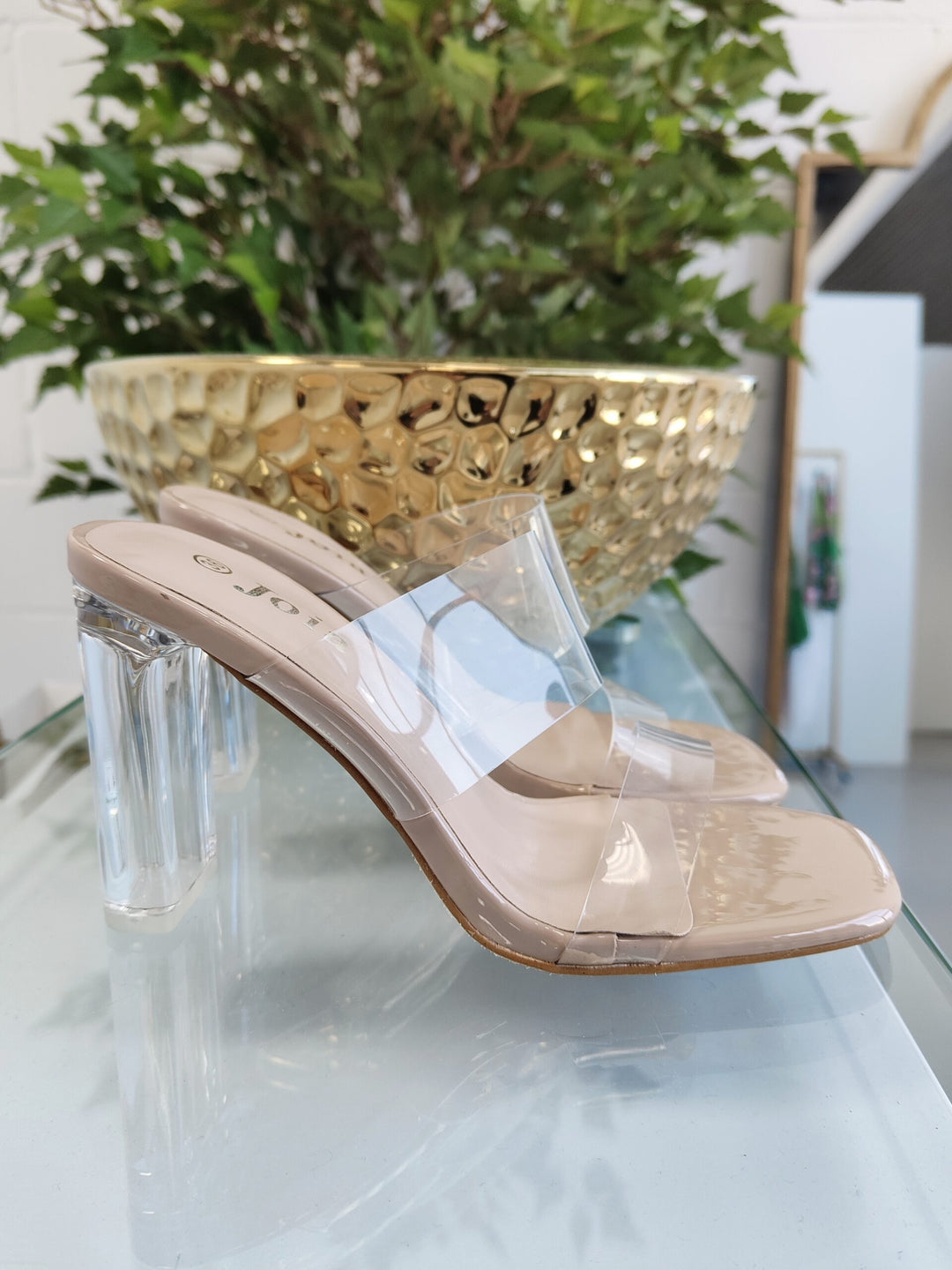 Nude Clear Heel Strap Shoes