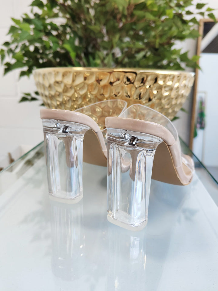 Nude Clear Heel Strap Shoes