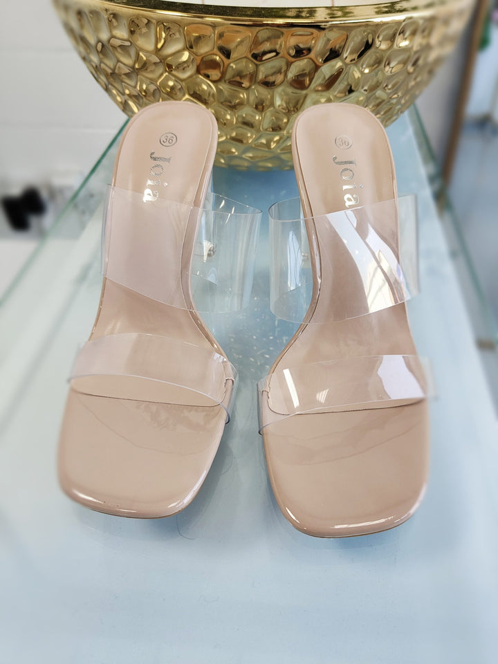 Nude Clear Heel Strap Shoes