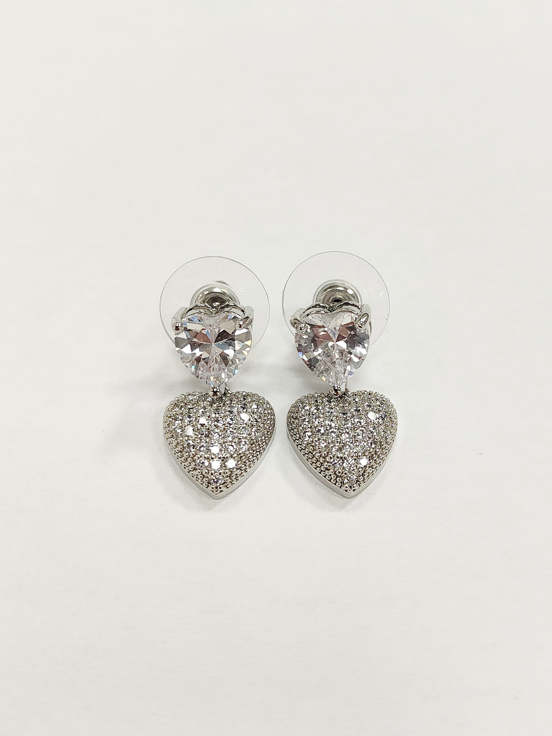 Silver Double Heart Drop Earrings 5610