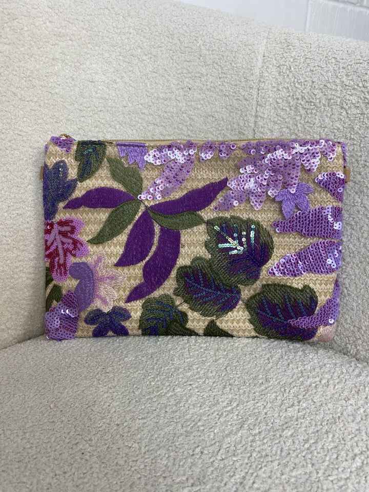 Purple Sequin Flower Clutch 314
