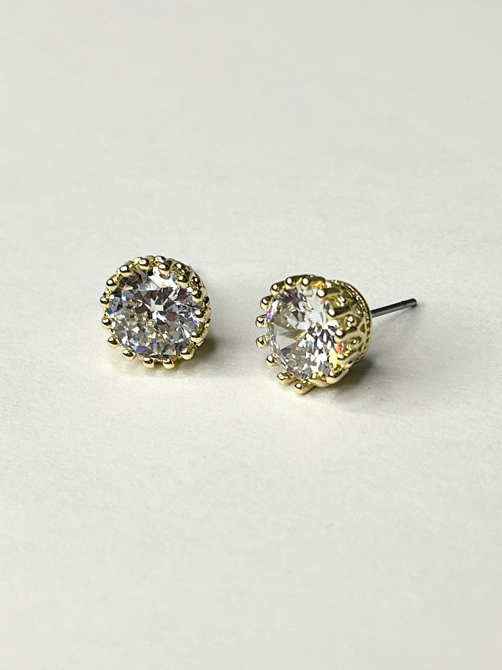 Diamante Gem Stone Set In Gold Stud Earrings 1068