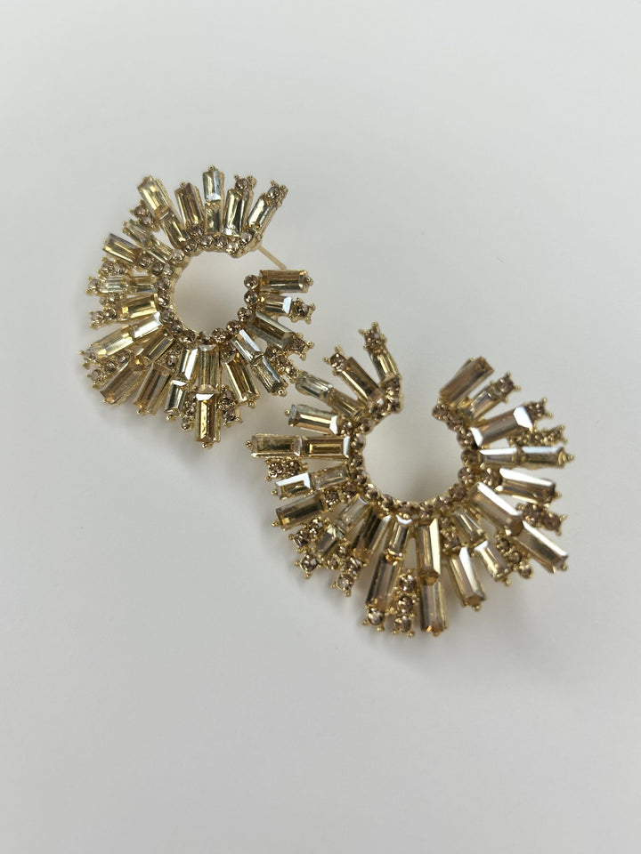 Gold Beaded Diamonte Cluster Earrings 7827