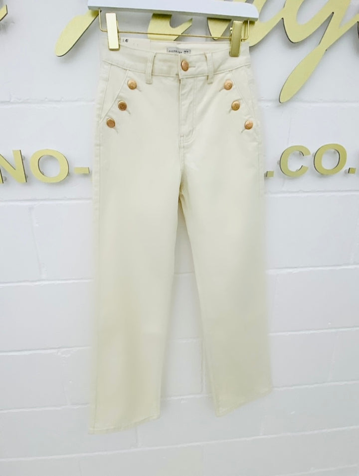 Cream Gold Button Straight Leg Jeans 8522
