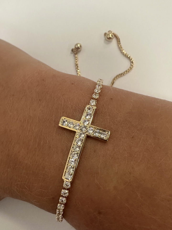 Gold Diamonte Cross Adjustable Bracelet