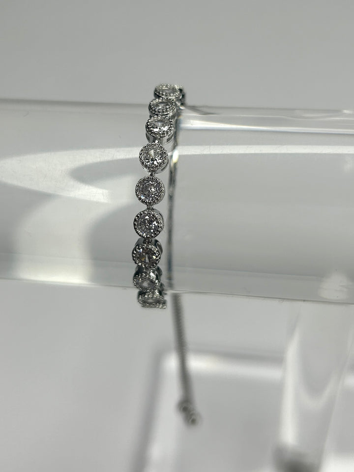 Silver Adjustable Bracelet With Diamante Stones 8306