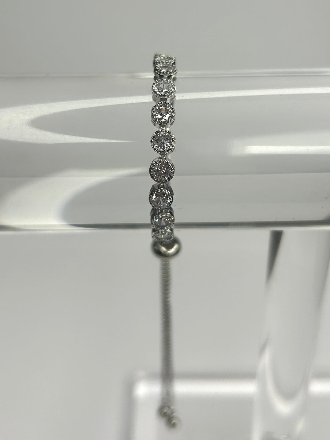 Silver Adjustable Bracelet With Diamante Stones 8306