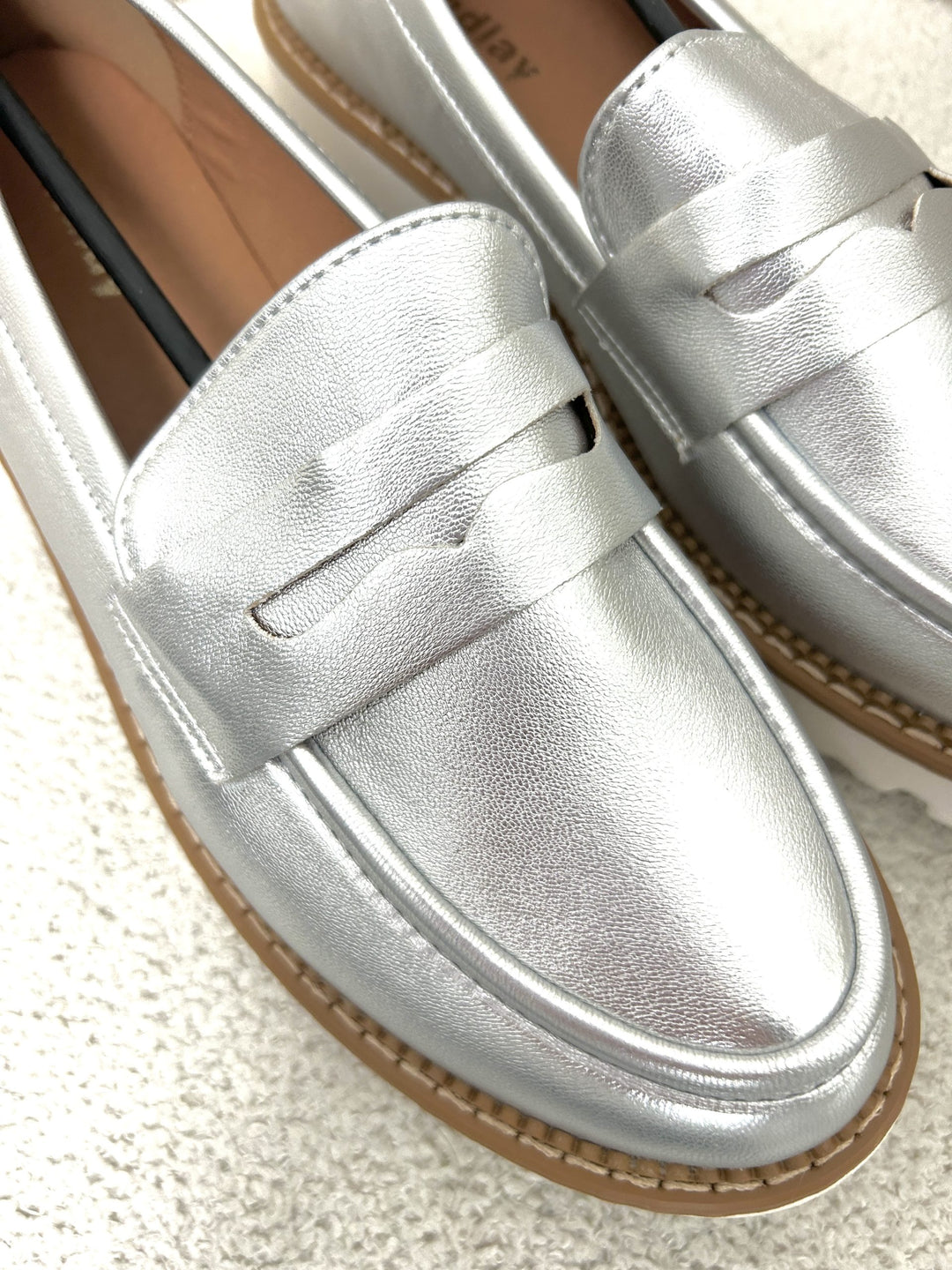 Metallic Silver Loafers 8325