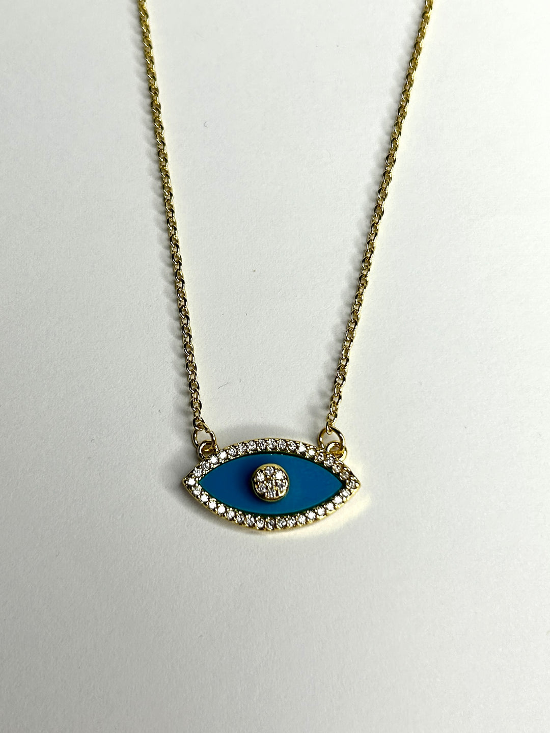 Gold Necklace With Aqua Blue Evil Eye Pendant