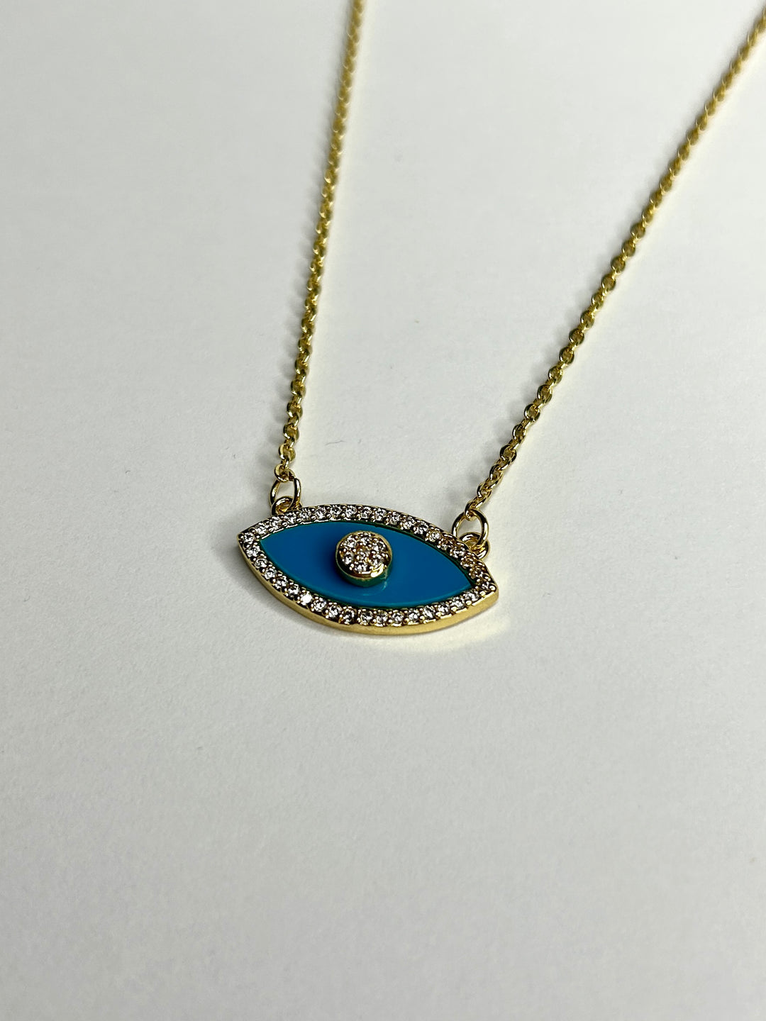 Gold Necklace With Aqua Blue Evil Eye Pendant