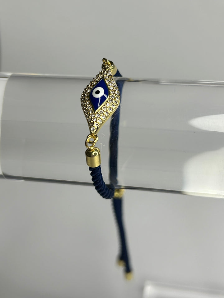 Navy Rope Gold Diamante Evil Eye Adjustable Bracelet 8320