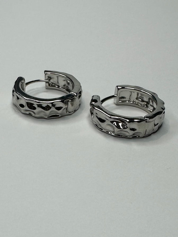 Silver Hammered Thick Hoops 9867