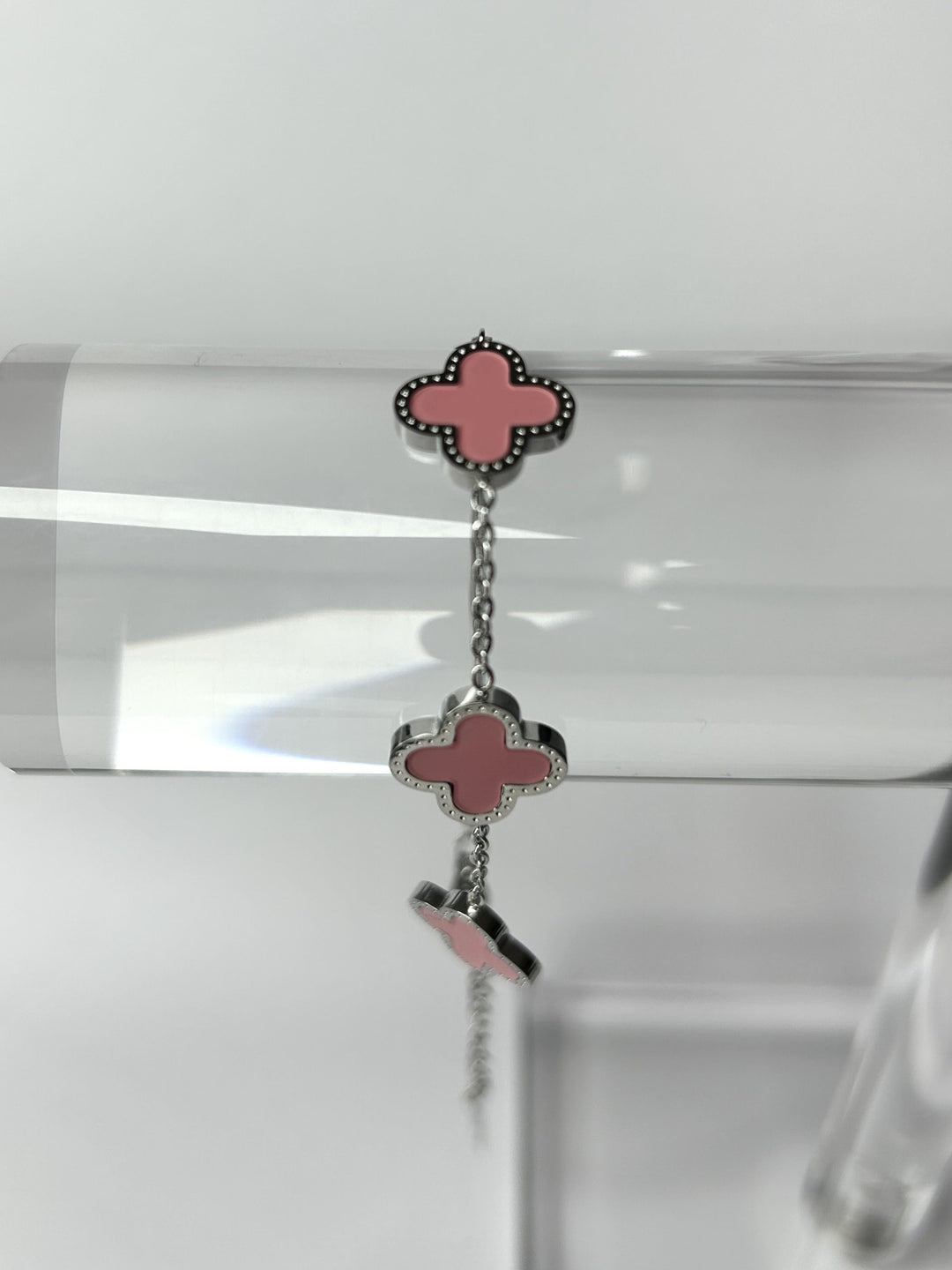 Pink Silver Clover Bracelet 6554