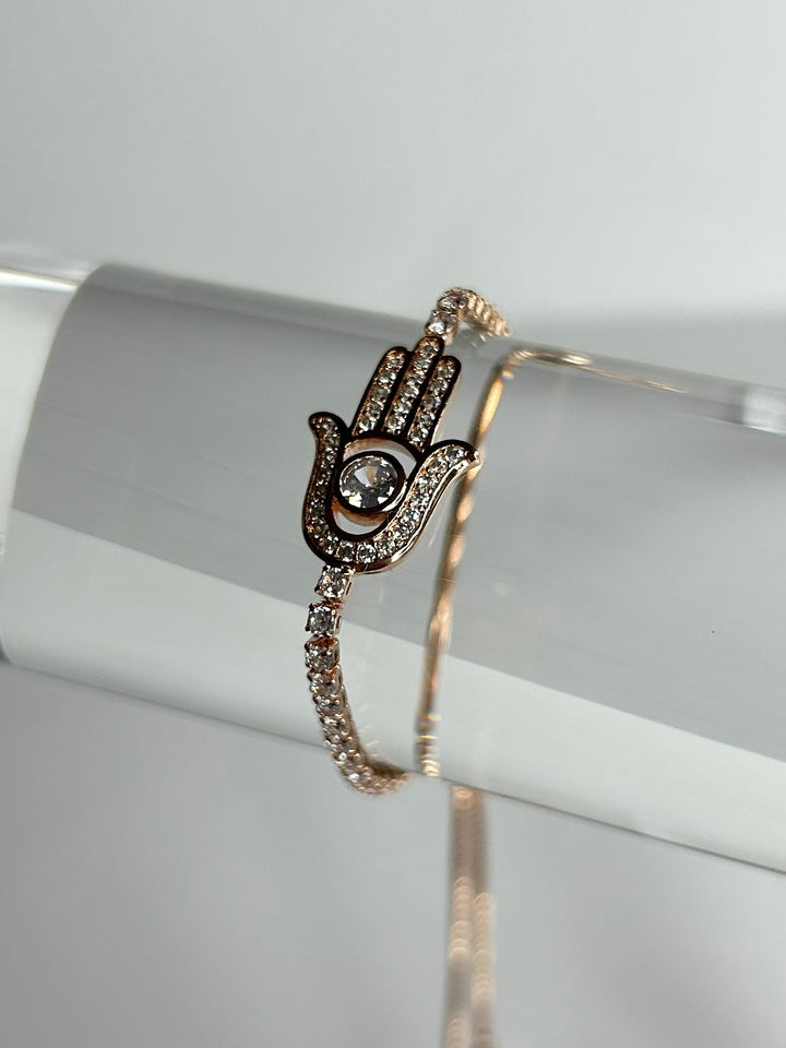 Rose Gold Adjustable Fatima Hand Bracelet 3886