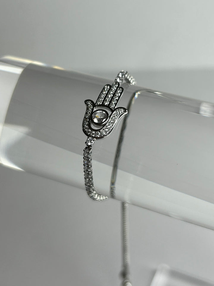 Silver Adjustable Fatima Hand Bracelet 2434