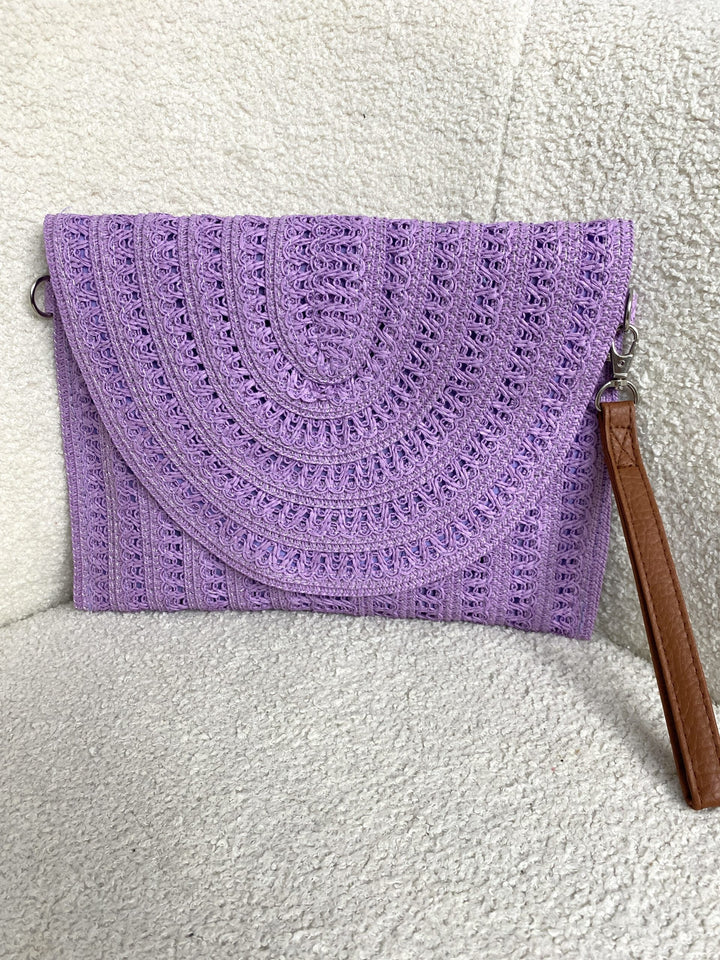 Lilac Crochet Straw Envelope Clutch Bag 8590
