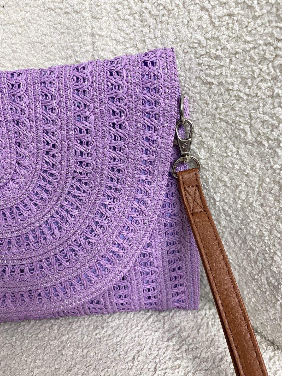 Lilac Crochet Straw Envelope Clutch Bag 8590