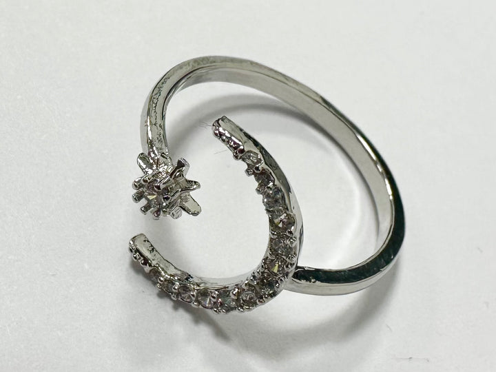 Silver Adjustable Moon And Star Ring