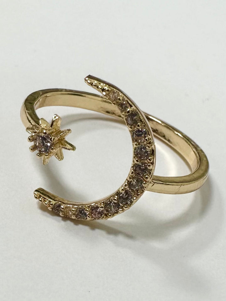Gold Adjustable Moon And Star Ring