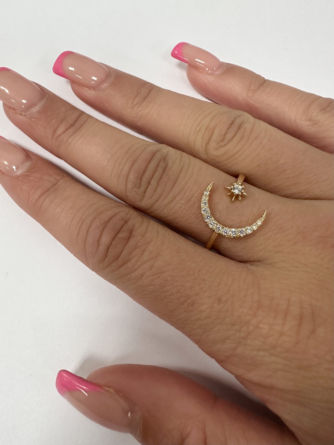 Gold Adjustable Moon And Star Ring