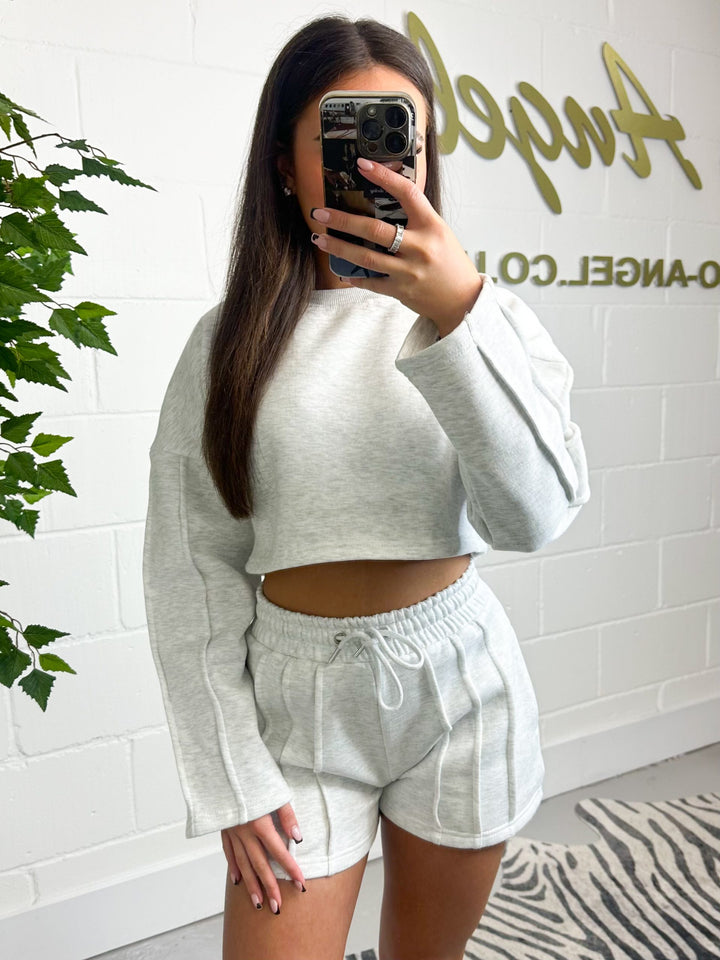 Light Grey Cropped Jumper And Shorts Co-Ord 451