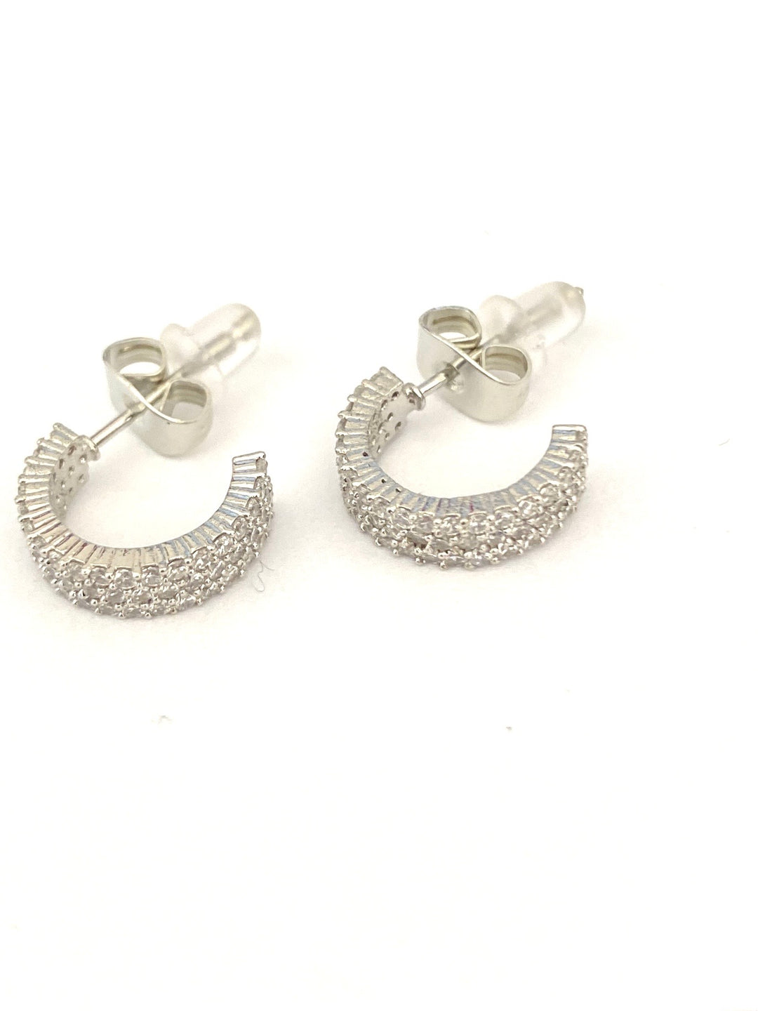 Silver Diamonté Half Hoop Earrings 794