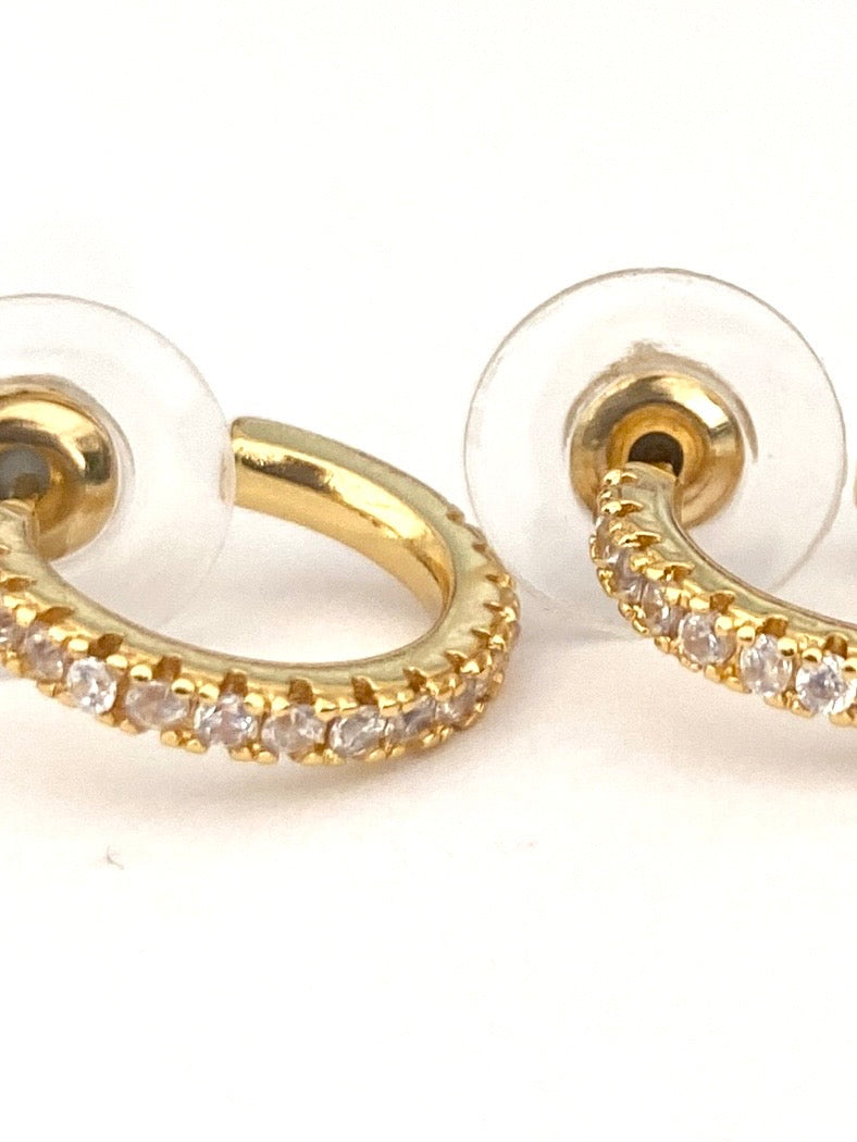 Gold Thin Diamonté Half Hoop Earrings 797