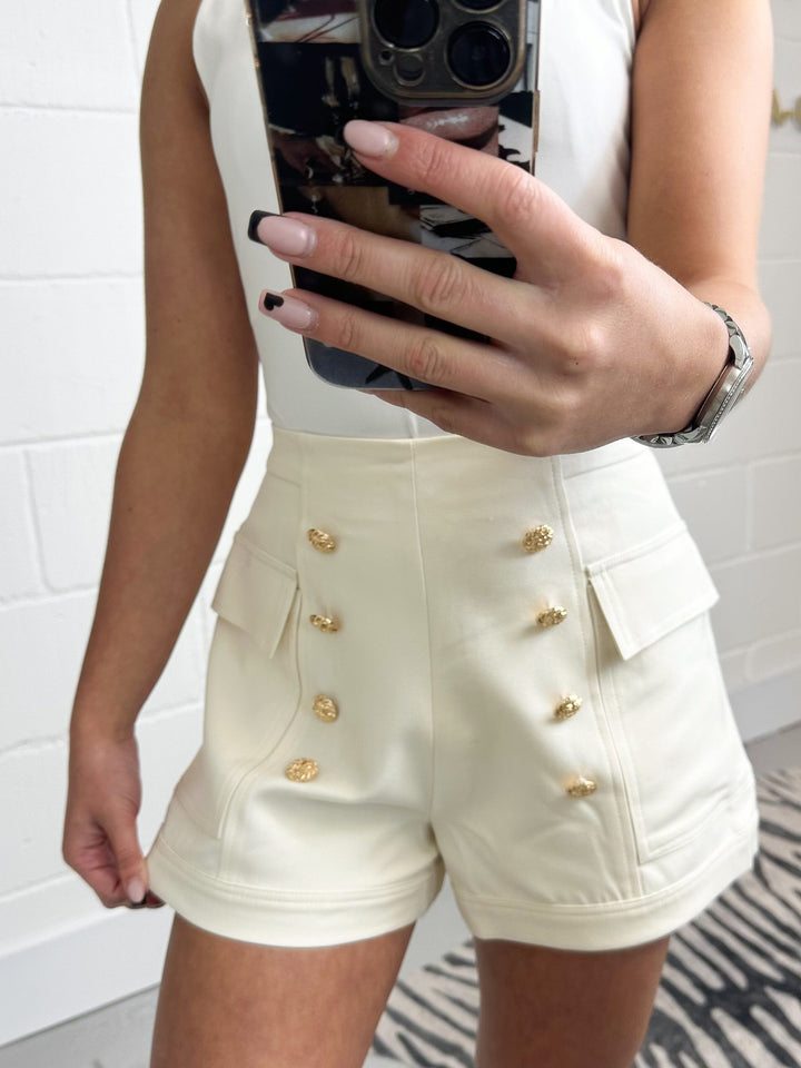 Cream Gold Button Shorts 417
