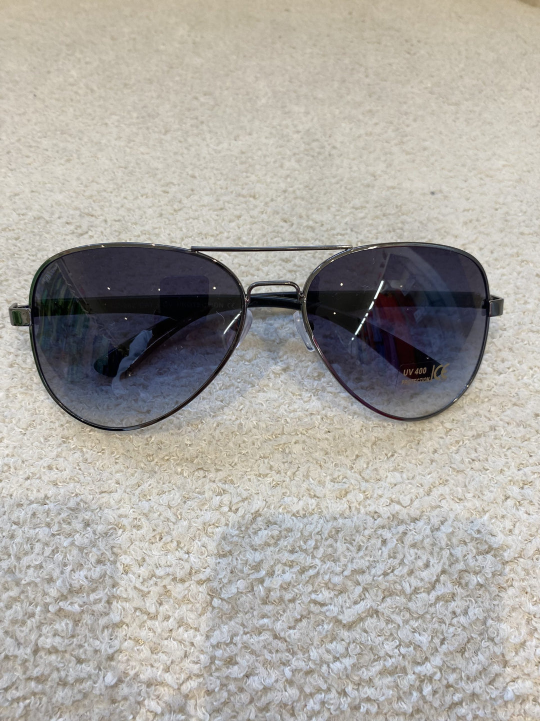 Black Aviator Pewter Frame Arm Sunglasses 4965