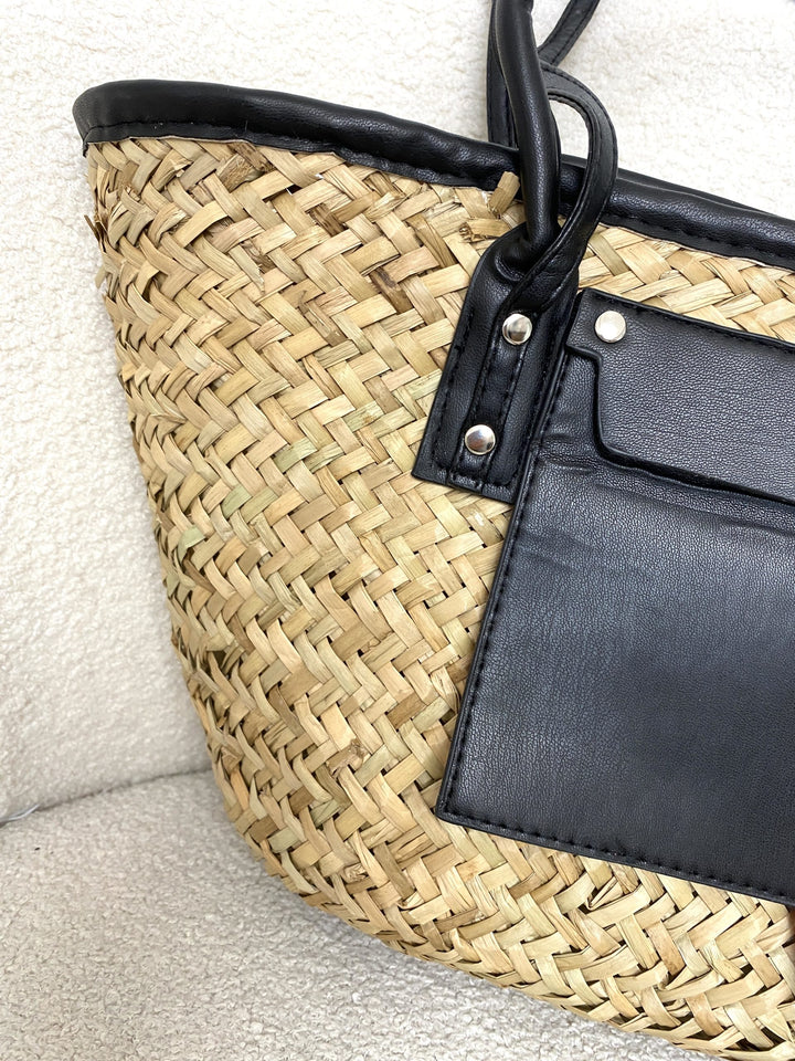 Black Detail Straw Woven Bag 907