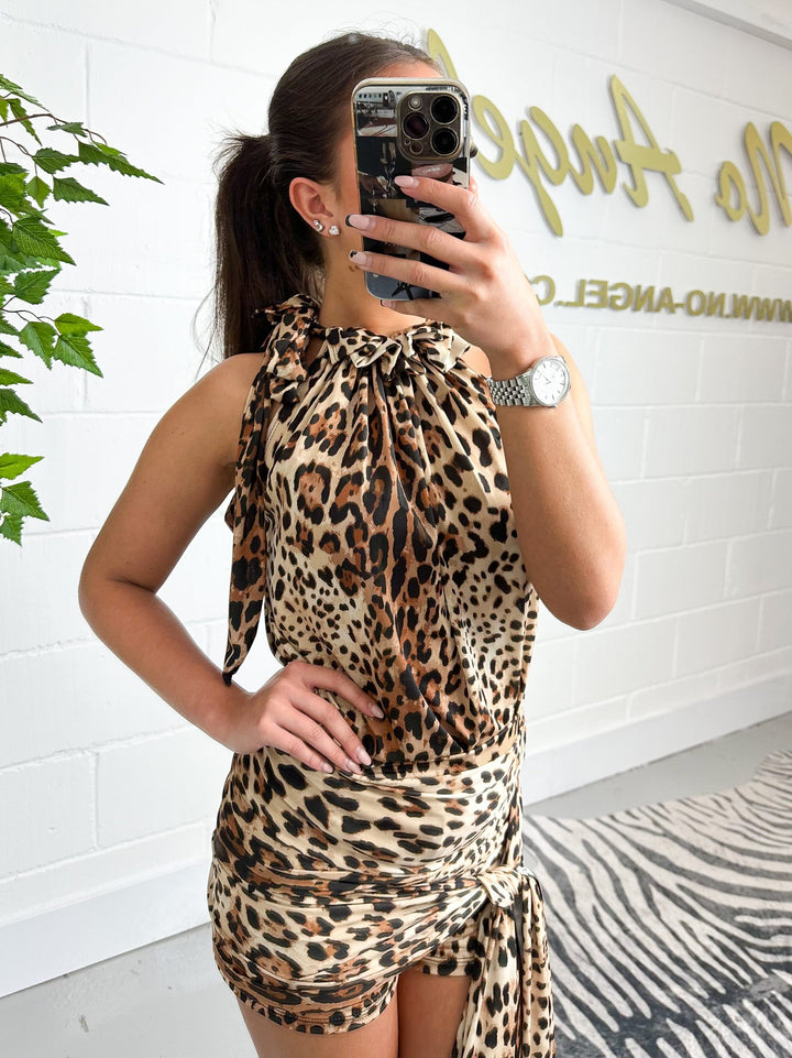 Leopard Print Wrap Silky Hot Pant And Top Co-ord 823