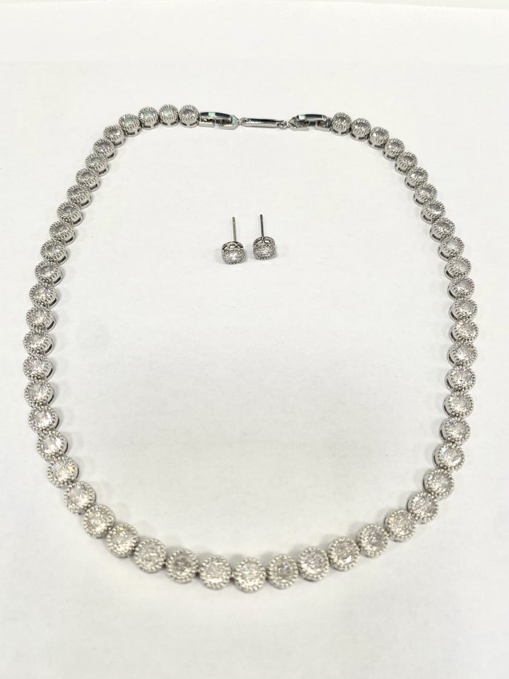 Diamonté Circle Gem Necklace/Earrings Set 5699