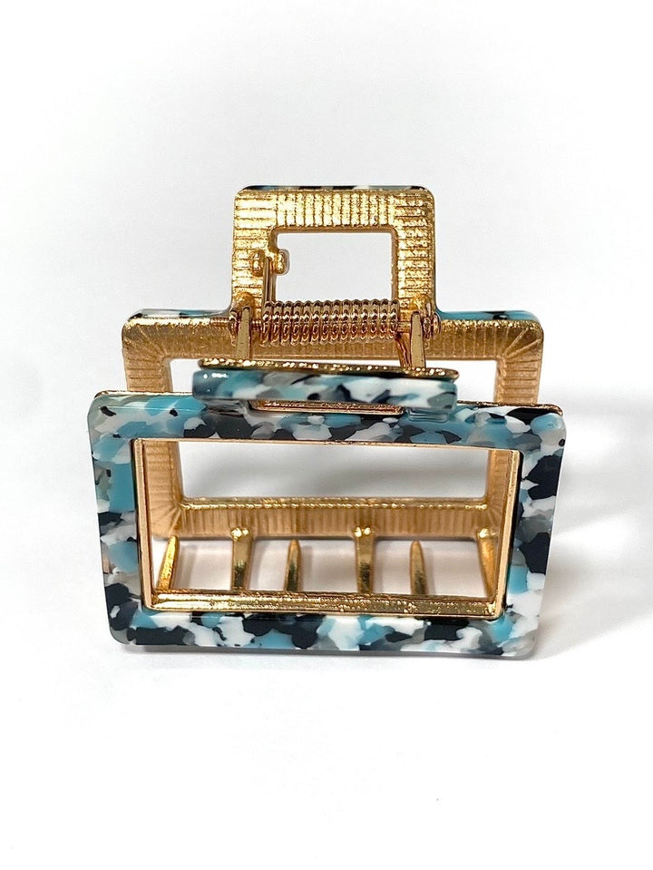Teal/Black/White Speckled Gold Claw Clip 4863
