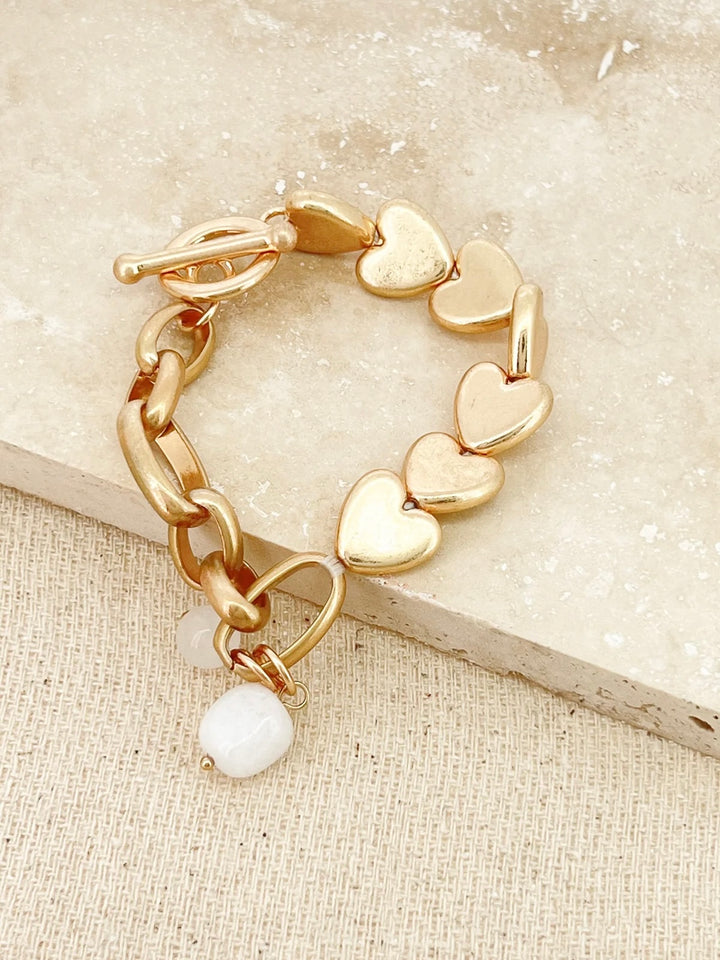 Gold Heart And Chain Link T-Bar Bracelet 6721