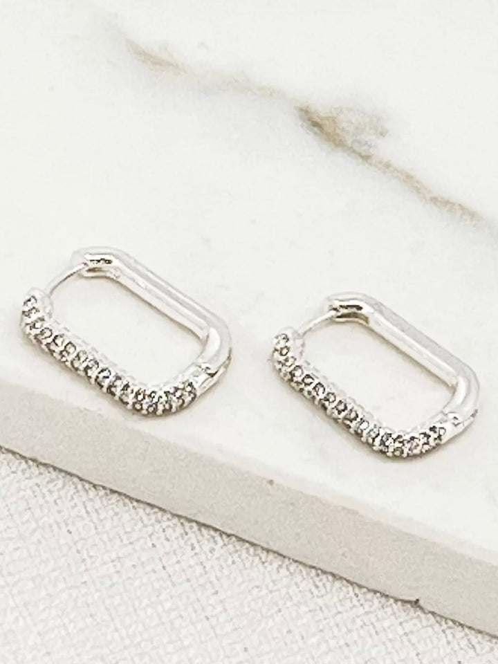 Silver Diamante Rectangle Earrings 6766